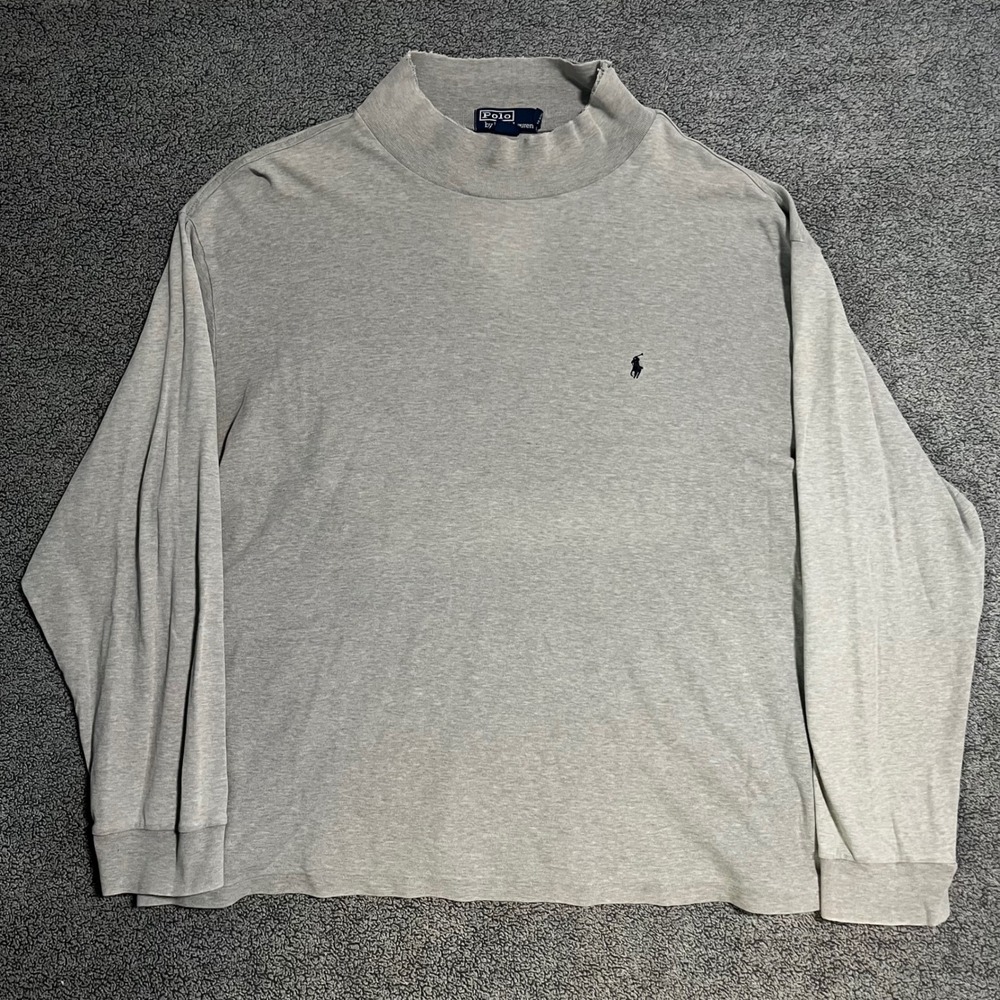 Vintage Polo Ralph Lauren Mock Neck Shirt Mens XXL Gray Long Sleeve Cotton USA